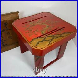 Antique Wood Flower Stand Vase Table Display 12.9 inch Red Lacquer Japanese