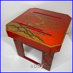 Antique Wood Flower Stand Vase Table Display 12.9 inch Red Lacquer Japanese