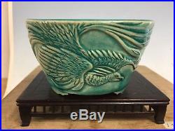 Beautiful High Bird Relief Shohin Bonsai Tree Pot Made By Shinobu, 5 1/8