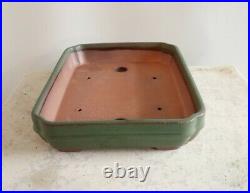 Bonsai Pot. 25.5 Cm High Quality Green Shallow Rectangular Glazed Bonsai Pot