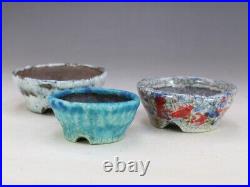 Bonsai Pot Echizen Bunzan Set of 3 Glazed Shohin Sized Round 3.3×1.4 in