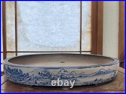 Bonsai Pot Tokoname Tosui Japanese Oval Blue High Quality Rare 14.5×11.6×2.2 in