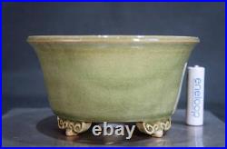 Bonsai Small Pot Signed FUKA Round 2.9H Flower pot Planter Green unused
