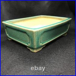 Bonsai pot Tokoname SHIBAKATSU Rectangle shape W15.4cm H4.8cm Green glazed