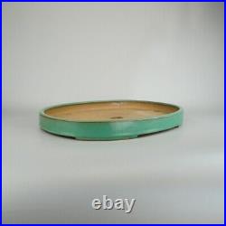 Bonsai pot Yamafusa Tokoname Japanese Green Glazed Oval 16.3×12.2×1.5 in