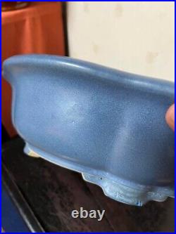 Chinese Bonsai pot GIKO Round MOKKO shape D37 H10cm Blue glazed