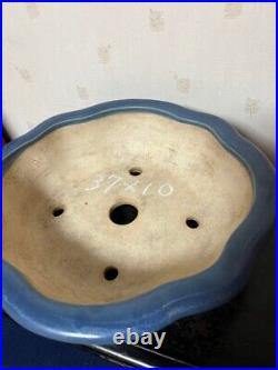 Chinese Bonsai pot GIKO Round MOKKO shape D37 H10cm Blue glazed