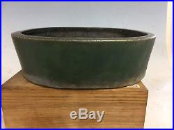 Dark Green Glazed Koyo Bonsai Tree Pot With Great Patina And Glaze 14 7/8