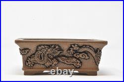 Dragon on High Quality Chinese Bonsai Pot 5 1/2 x 4 1/8 CERAMIC UNGLAZED POT