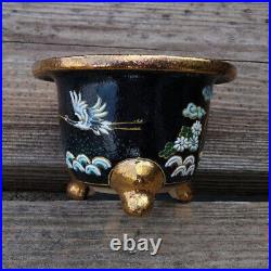 Furan (Fukiran) Crane pattern gold-rimmed ceramic flowerpot No. 92