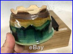Green Blue Round Glazed Shohin Size Bonsai Tree Pot By Fugushige Bushuan 4 3/8
