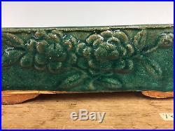 Green Glazed Chinese Canton Bonsai Tree Pot With Motif 50-80 Year Old 11 7/8