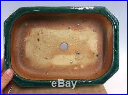 Green Glazed Chinese Canton Bonsai Tree Pot With Motif 50-80 Year Old 11 7/8
