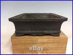 Grey Clay Rectangle Yamaaki Bonsai Tree Pot 13 3/4 Great Design