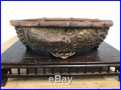 Hand Carved Shohin Sized Bonsai Tree Pot Made By Tani Ranzan 5 1/8