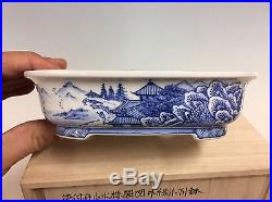 Hand painted Blue Ito Gekkou Shohin Size Bonsai Tree Pot. 6 3/4