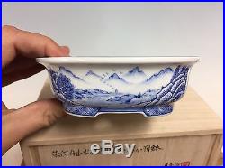 Hand painted Blue Ito Gekkou Shohin Size Bonsai Tree Pot. 6 3/4