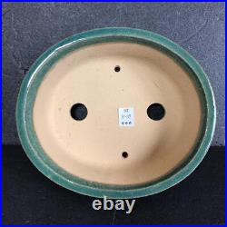 Japanese Bonsai pot TOKONAME SHIBAKATSU Oval shape W18cm H5.5cm Green glazed