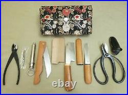 Japanese Vintage Bonsai Pruning Gardening Tool Kit Set Case Knives Shears &EXTRA