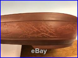 Large Size Oval Nail Carved Tokoname Bigei Bonsai Tree Pot 12 1/4
