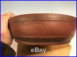 Large Size Oval Nail Carved Tokoname Bigei Bonsai Tree Pot 12 1/4