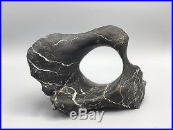 Natural polished Viewing stone suiseki-Ink stone hollowed lucky hole specimen