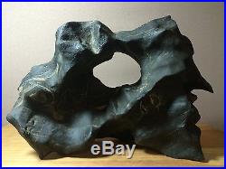 Natural polished Viewing stone suiseki-Ink stone hollowed rare shape specimen
