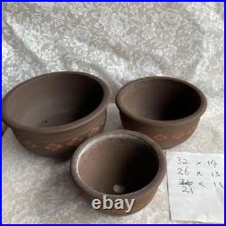 Old Bonsai Pot Signed Tosen Set of 3 pcs Unglazed Approximately 40 years old