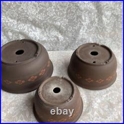 Old Bonsai Pot Signed Tosen Set of 3 pcs Unglazed Approximately 40 years old