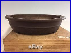 Oval Brown Clay Yamaaki Bonsai Tree Pot With A Band. Nice Shape 15 1/8
