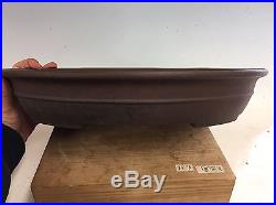 Oval Brown Clay Yamaaki Bonsai Tree Pot With A Band. Nice Shape 15 1/8