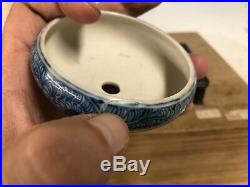 Round Blue Painted Shohin Size Bonsai Tree Pot By Sano Daisuke 3 1/8