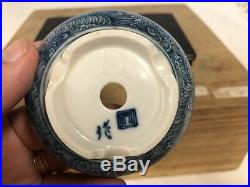 Round Blue Painted Shohin Size Bonsai Tree Pot By Sano Daisuke 3 1/8