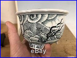 Shohin Bonsai Tree Pot Made By Ito Gekkou, Hand Painted Dragon 5 1/4 By 3 1/4