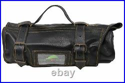 The Kiku Pro 13 Leather Bonsai Tool Roll Case- 11 Pockets + 2 Zipper Black Le