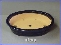 Tokoname Bonsai Pot REIHO Oval Dark Blue(Ruri) Outer edge 260mmx210mmx60mm