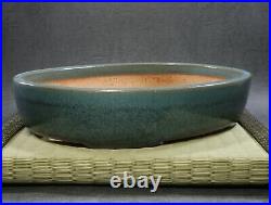 Tokoname Bonsai pot Oval shape REIHO (L9.1 W7.1 H2.0 in.) Green