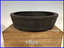 Unglazed Dark Clay Oval Bonsai Tree Pot Made By Shibata Keizan 15 1/2