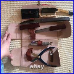 Vintage Japanese Bonsai Tool & Chefs Knife Kit 5 Set Carbon Steel Carrying Case